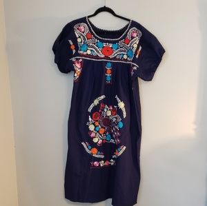 Navy linen embroider dress